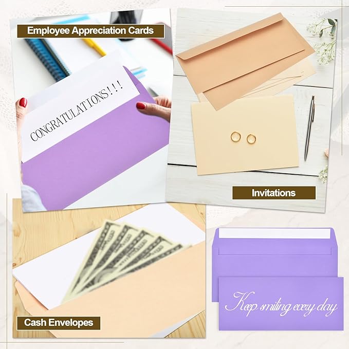 PATIKIL 100 Pack Dark Purple #10 Business Envelopes, Colored Self Seal Letter Size Envelopes for Business Mailing Office Checks Invitation, 4-1/8 x 9-1/2 Inches