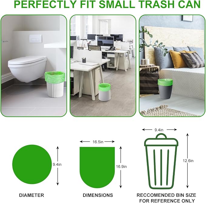 Small Trash Bags Biodegradable 1.6-Gallon - Clear Green Bulk 100 Counts Easy Tearing Compostable Mini Garbage Bag Ultra Strong Unscented Waste Basket Liners for Pet Garden Home Inwaysin