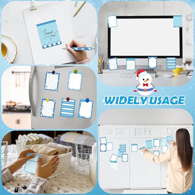 24 Pcs Blue Christmas Sticky Notes with Pens Winter Themed Gifts Self Adhesive Notepad Cute Memo Note Pads Black Ink Ballpoint Pen for Holiday Gifts Office School Student Teacher Supplies