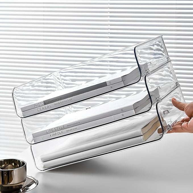 Gagee 4 Pack Paper Organizer for Desk,Stackable Paper Tray Book Holder for Classroom,Office and More,Letter Tray Desk Organizer,Clear