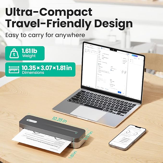 P1 Pro Thermal Printer, Large Format Portable Bluetooth Inkless Printer with 1 Roll Paper 8.5x11 Inch, Compatible with iPhone ＆ Computer,Home Office Essentials