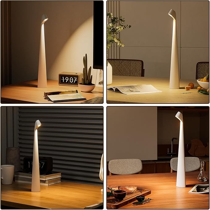 Portable Cordless LED Desk Lamp, Rechargeable Wireless Table Lamp, 3-Level Brightness, Patio & Bedside Night Light, Dining Room Ambient Reading Light (White)