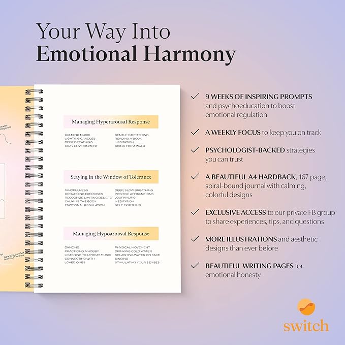 Switch Research Emotions Journal - Self Care Journal - Psychologist-Backed Manifestation Journal - Therapist Recommended Affirmation Journal - Beautiful Self Care Journal for Women - Size: A4