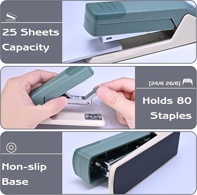 M&G Cute Swing-Arm Swivel Stapler with 1000 Staples, 360 Degree Rotate Desk Stapler, 25 Sheets Capacity, Jam Free, Desktop Stapler for Book and Booklet Binding (Green)