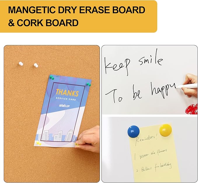 DEVELOP Combination Magnetic Dry Erase Board & Cork Board, 36 x 24 Inch Combo for School, Office, Home, Wall-Mounted Whiteboard Bulletin Board with Removable Tray, Pins, Eraser, Markers & Magnets