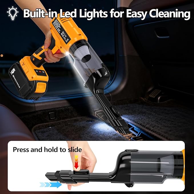 Adisipsoarin Cordless Vacuum Cleaner for Dewalt 20V Battery, Electric Handheld Vacuum Cleaner with 105AW Powerful Suction, Portable Vacuum Cleaner for Floor, Carpet, Car, Home (Battery Not Included)