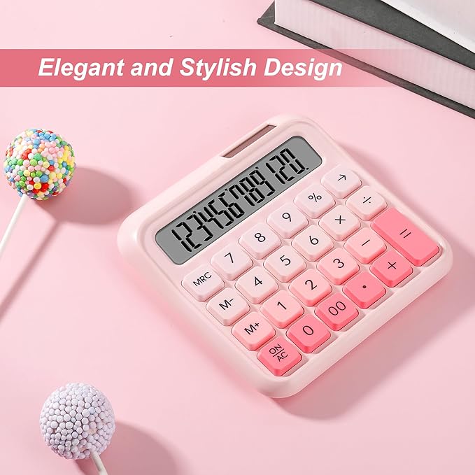 Desk Calculator,12 Digits, Large LCD Display,Big Buttons,Solar and Battery Dual Power Desktop Calculators,Cute and Aesthetic,Suitable for Office & Study
