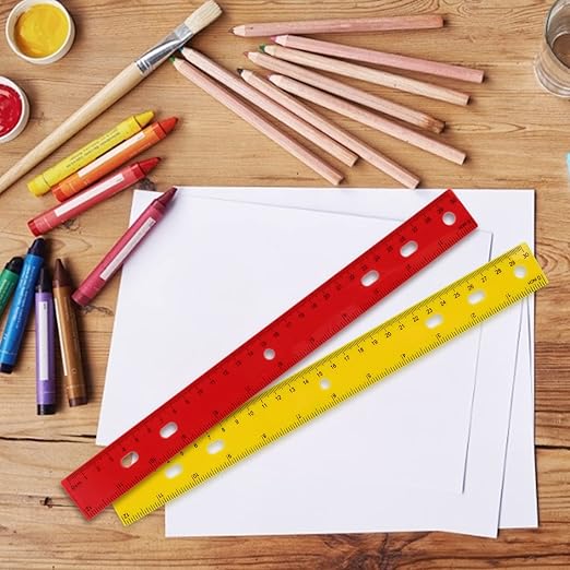 HOZEON 120 Pack 12 Inch Colorful Plastic Ruler Bulk, Colored Measuring Rulers with Inches and Centimeters, Plastic Straight Ruler with Hole, Metric Rulers for School Classrooms, Office