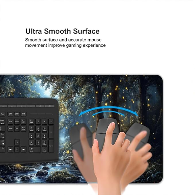 Dream Firefly Forest Landscape Desk Mat Gaming Mouse Pad with Stitched Edge Non-Slip Base - Extended 31.5"x11.8" Office Computer Keyboard Laptop Home Big Mouse Pad