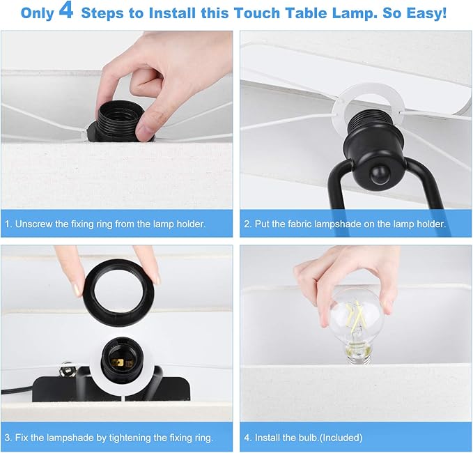 Bedside Touch Control Table Lamp with Dual USB Charging Ports 1 AC Outlet, 3 Way Dimmable Modern Nightstand Lamp with Cream Fabric Shade, Desk Lamp for Bedroom Living Room Office with 5000K LED Bulb