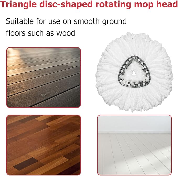 Spin Mop Replacement Head - 6 Pack EasyWring Mop Refills with Base Compatible with O-Cedar Triangle Spin Mop, Microfiber Mop Replace Head Easy Cleaning Floor Head Mop for Floor Cleaning
