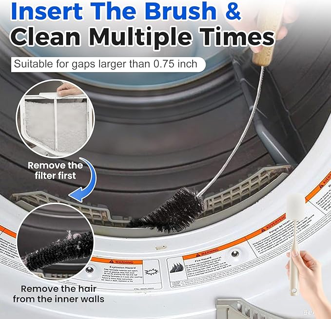 Washing Machine Pipe Cleaning Brush, 2026 New Dryer Vent Cleaner lint Brush, Premium Refrigerator Coil Cleaning Brush Flexible Dryer Lint Cleaner Brush for Home and Laundry Room Use (1)