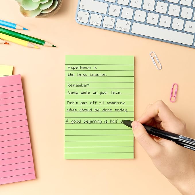 9 Pack Lined Sticky Notes 4x6 in Post, 9 Bright Colors Sticky Notes with Lines, Self-Stick Note Pads, Large Ruled Memo Pads for Office Home School Supplies, 40 Sheets/Pad