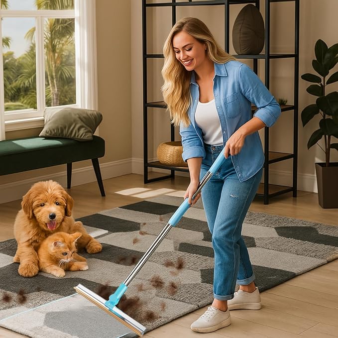 DOMULUX Pet Hair Remover 5-in-1 Set Includes Retractable Carpet Rake, Grooming Brush, Hair Scraper, Hooks & Lint Removers for Carpets, Rugs, Furniture & Car Interiors