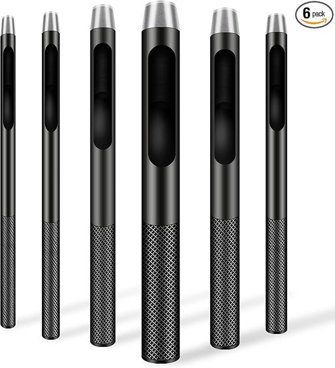 6PCS Leather Hole Punch Set (1.5mm-5mm) | Industrial Grade Stainless Steel Belt Hole Puncher for Leather Craft, Watch Bands, Gasket Belts | Hand-Polished Sharp Blades & Durable Design