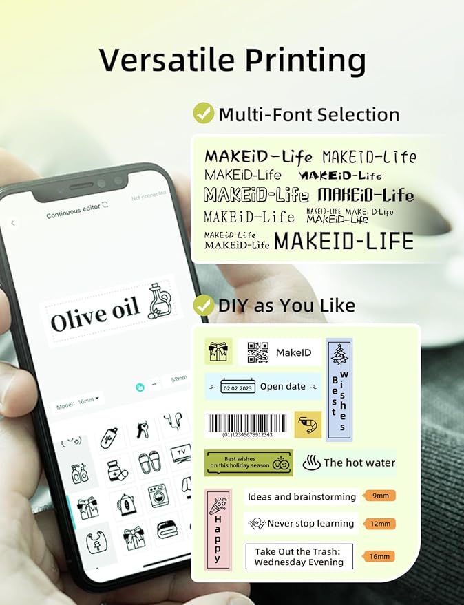 Makeid L1 HD Label Maker Machine with Tape, Portable & Rechargeable Label Makers Compatible with 9 12 16mm Waterproof Tape, Mini Bluetooth Labeler for Organizing Office Home School, 300DPI Green Tape