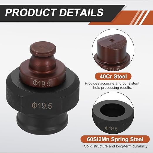 HARFINGTON Hydraulic Hole Punch Die 19.5mm Round Hole 40Cr Steel Electric Punching Kit for MHP-20 JP-20 Electric Punching Machine, Burgundy & Black