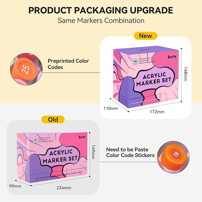 Arrtx Acrylic Paint Markers 60B,Brush Tip Acrylic Markers for Rock Painting,Glass,Stone,Wood,Ceramic Fabric Art Supplies,Stocking Stuffer Gifts for women men