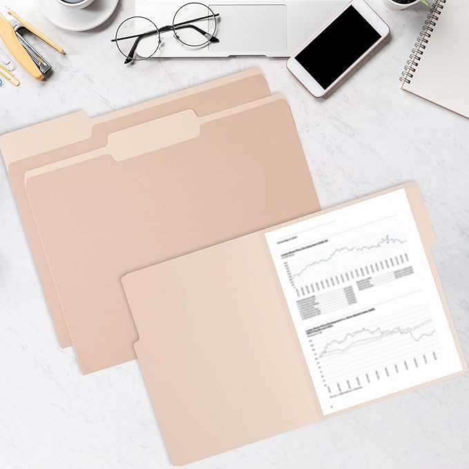 Color File Folders, 1/3-Cut Tabs, Letter Size, 6 Colors Organizer File Folders for School Home Office Business (60, Pastel Colors)