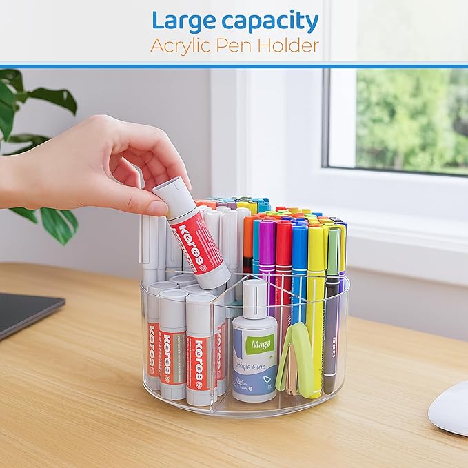 Fab Glass and Mirror Clear Acrylic Pen Holder – Multi-Function Desk Organizer, Makeup Brush Holder, Pencil Cup for Desk, Modern Storage Solution for Office, School & Vanity