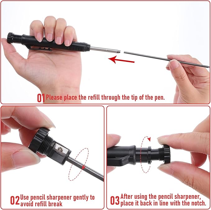 5 Pcs Carpenter Pencil, Woodworking Pencil, Construction Pencils Heavy Duty with 60 Pcs 2.8mm Refills & Built-in Sharpener, Long Nosed Deep Hole Mechanical Marker for Drafting Architect Woodwork