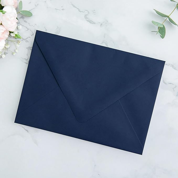 PONATIA 50PCS A7 Euro Flap Envelopes, 5.25 x 7.25'' Liner Envelope For 5x7'' Weddings Invitation Cards, Christmas Gift Cards, Acrylic Invitations, Photos (Navy Blue)