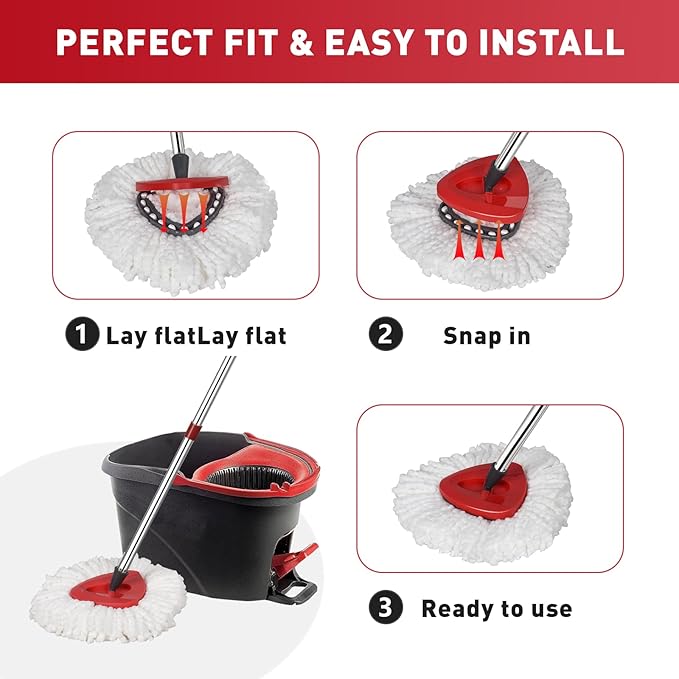 GRAREND 12-Pack Spin Mop Replacement Heads Compatible with Ocedar Mop Heads Replacements, Microfiber Spin Mop Refills Heads for Easy Wring, Mop Head Replacement for Easy House Cleaning Floor Mopping