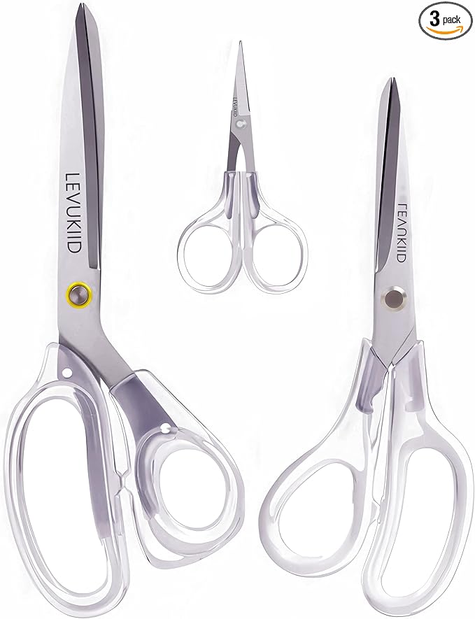All-Purpose Fabric Scissors - 9 Inch All Purpose Scissors for Adults, Clear Handle, Ideal for Fabric Crafts, Tailor's Shears, Crafting & Office & kitchen/Silver ﻿
