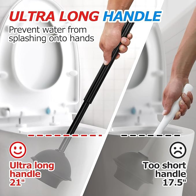 2Pack 3 in 1 Toilet Brush and Plunger Set,Toilet Bowl Brush Plunger Set,Toilet Brush Plunger Combo,Cleaning Supplies, Crevice Cleaning Brush, Bathroom Cleaning Tools, Bright Black