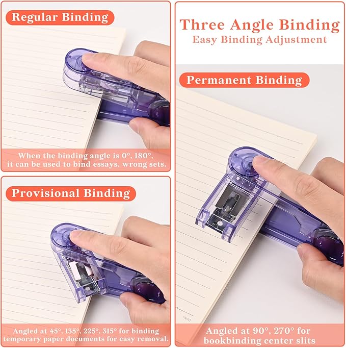 Temiary Swing-Arm Swivel Stapler with 400 Staples, 360 Degree Rotate Desktop Staplers for Booklet or Book Binding, 25 Sheet Capacity for Desk Classroom Office Supplies (Purple)