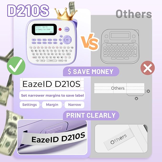 Label Maker Machine with-Tape Waterproof, Purple Desktop Label Maker for Teachers Kids Classroom, Portable Labeler with Multiple Symbols &Fonts for Home Office School Use, D210S