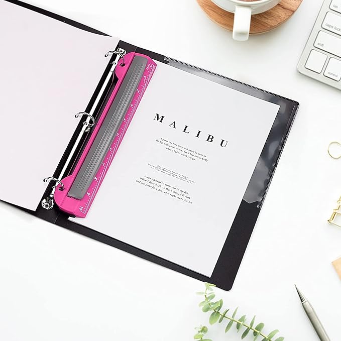 Eagle 3 Hole Punch, Portable Ring Binder 3 Hole Punch, Paper Puncher with Integrated Ruler, 5 Sheets Capacity, for Ring Binders, Office and School Supplies (Deep Pink)
