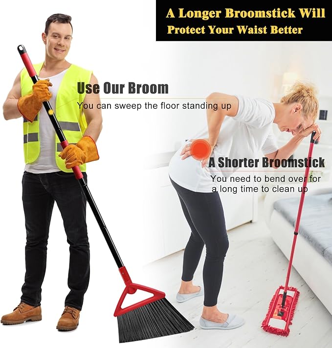 PUTNATRUE Heavy Duty Angle Broom, Upgraded Commercial Broom for Sweeping Indoor and Outdoor, Perfect Red Broom of Kitchen, Garage, Industrial and Courtyard