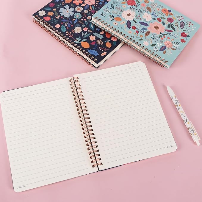 3 Pack Hardcover Spiral Notebook Spiral Journals for Women 160 Pages, 6.3 x 8.3 Inches,100gsm Paper,Cute College Ruled Notebook, Back Pocket, Office Supplies (FG-flower)
