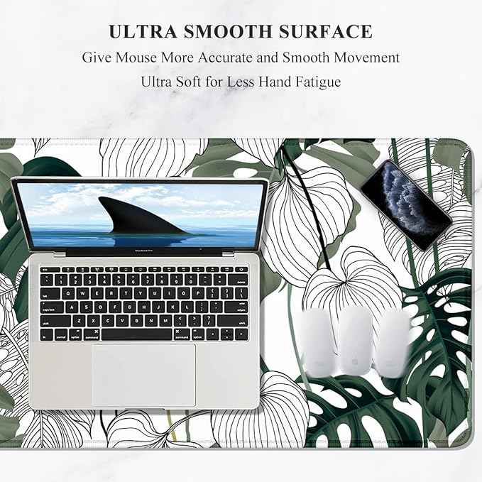 Auhoahsil Desk Mouse Pad, Large Gaming Mousepad, XXL Desk Pad, Extended Long Superior Micro-Weave Cloth Non-Slip Rubber Big Computer Mouse Mat for Gamer, Office & Home, 35" x 15", Abstract Monstera