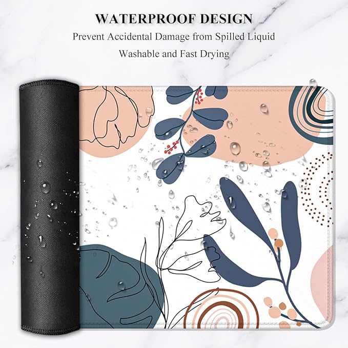 Auhoahsil Large Mouse Pad, XXL Gaming Mousepad, Desk Mat for Desktop, Thick Rubber, Big & Long Size, Stitched Edges, Full Desk Pad for Laptop & Computer, Extended 31.5 x 11.8 in, Boho Plant