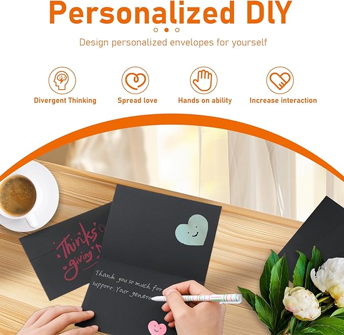 100 packs Black Note Cards and Envelopes 5 x 7, 300GSM Blank Folded Cardstock and Printable A7 Envelopes Self Seal for Wedding Invitations, Greeting Cards, Mailing, Festival Blessings