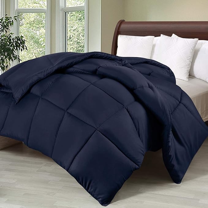 Utopia Bedding Comforter Duvet Insert, Quilted Comforter with Corner Tabs, Box Stitched Down Alternative Comforters Queen Size (Navy)
