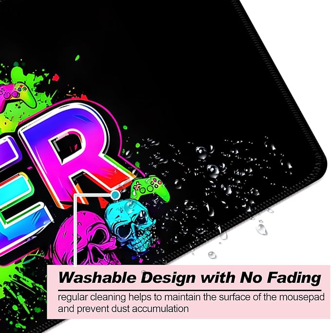 Retro Black Gamer Gaming Desk Mat, Computer Keyboard Large Extended Long Mouse Pad for Office and Home, XL (W21)