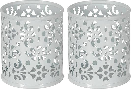 EasyPAG Metal 2-Piece Pen Holder Set Desk Accessories & Workspace Organizers for Classroom, School & Office,White