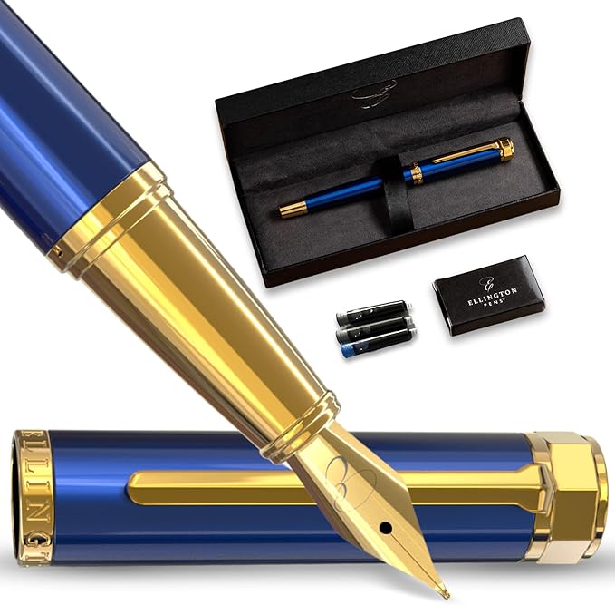 Ellington Pens Luxury Fountain Pen Set - Extra Fine Nib - Includes 3 Ink Cartridges, Refillable Ink Converter, Gift Box- Fountain Pens For Writing, Calligraphy, Journaling, Sketching (The Nautilus)