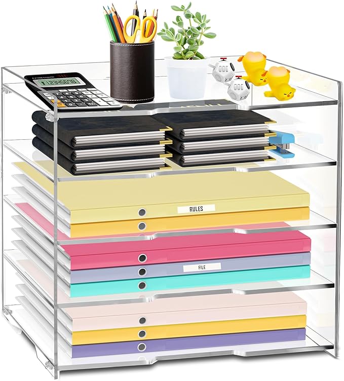 KKU 5 Tier Clear Acrylic Desk Organizer, Letter Tray Paper File Desk Organizer and Accessories For Office Supplies