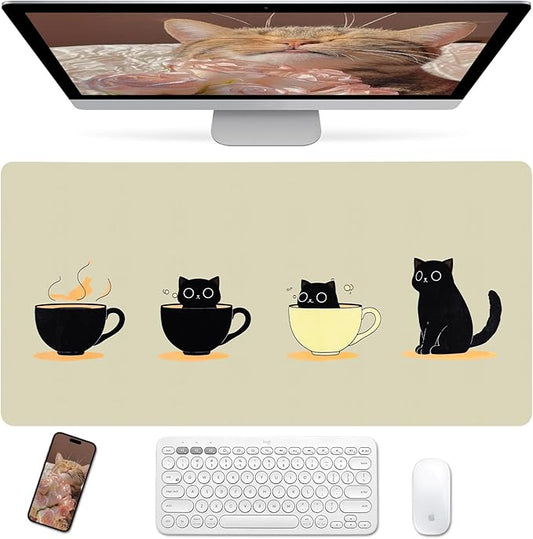 Bloss Leather Mouse Pad,Beige Anime Large Desk Pad,Cute Kawaii Cartoon Cat Desk Mats for Keyboard and Mouse,Waterproof Computer Laptop Desks Protector Mat for Office/Home/Women Gift,31.5" x 15.7"