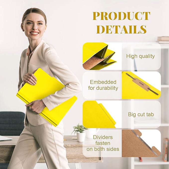 36 Pcs Classification Folders Letter Size, 1 Divider Pressboard File Folder with Fasteners, Expanding File Organizer Bulk for Teachers, Clergy, Office, Church, Christmas Donations (Yellow)