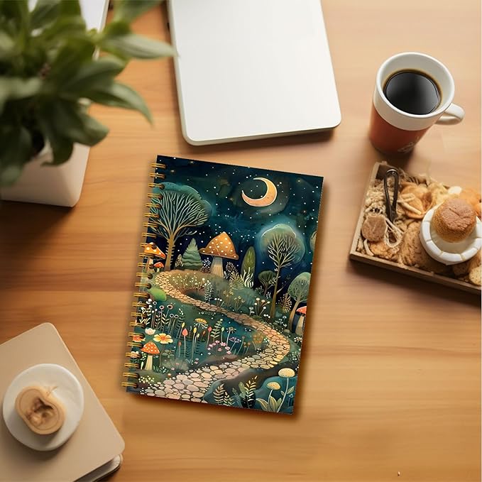 Vintage Forest Notebook, Enchanted Forest Mystical Notebook Journal, Aesthetic Notebook, Journal Notebooks for Note Taking, Spiral Notebook 5.5x8.3 Inch