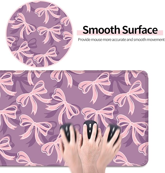 Pretty Purple Bows Gaming Desk Mat, Computer Keyboard Large Extended Long Girly Mouse Pad for Office and Home, XL (W15)