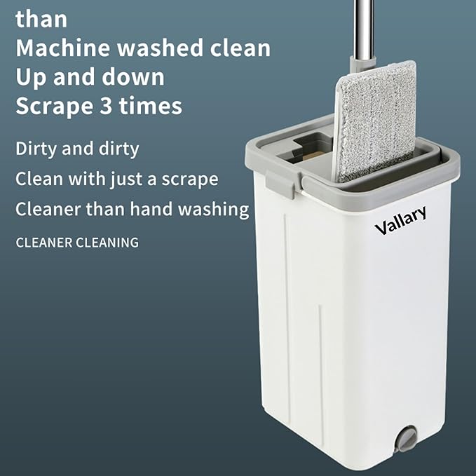 Flat Mop & Self-Wringing Bucket Set – 360° Pivot Head, Hands-Free Cleaning for Wet & Dry Use – Microfiber Pads for Hardwood, Tile, Laminate & Kitchen Floors