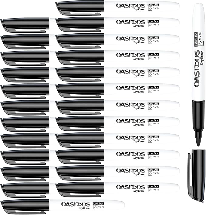 Dry Erase Markers Fine Tip - 24 Pack Fine Point Thin Black White Board Markers Bulk, Low Odor Whiteboard Markers for Office Classroom School White Board