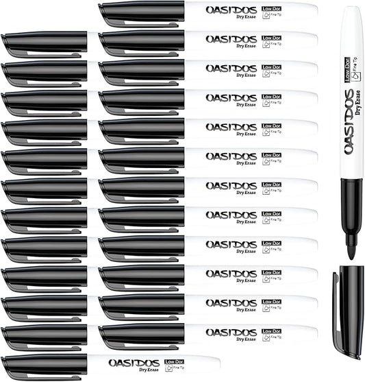 Dry Erase Markers Fine Tip - 24 Pack Fine Point Thin Black White Board Markers Bulk, Low Odor Whiteboard Markers for Office Classroom School White Board