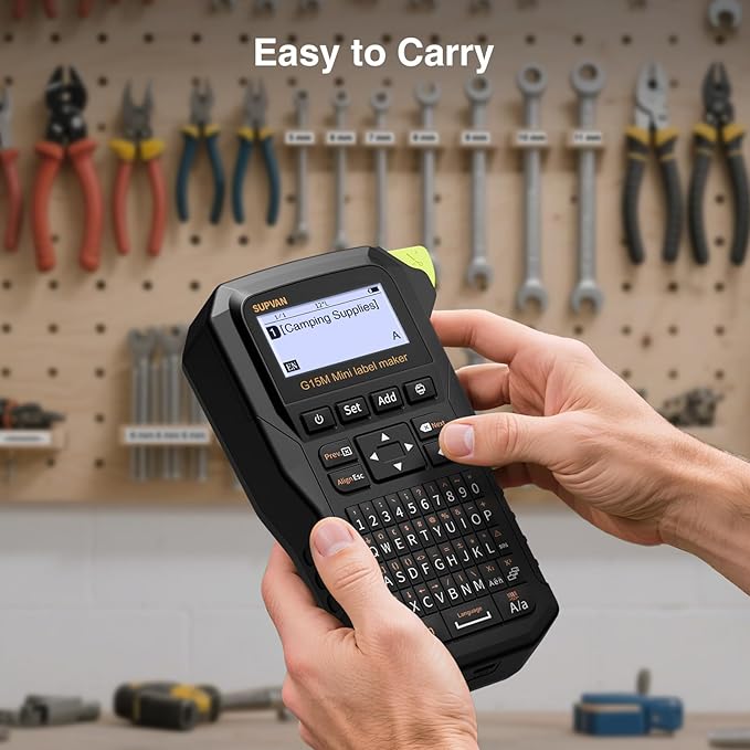 SUPVAN G15M Mini Portable Label Maker Machine with Tapes, Rechargeable 1200mAh Battery Thermal Transfer Printer, Compatible with Multi-Type Label, Home, Garage, Office & Outdoor